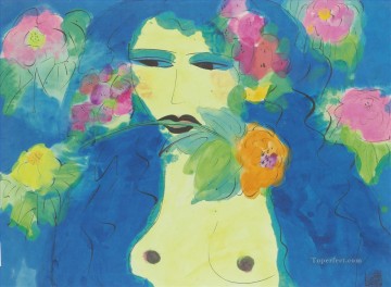 Modern Painting - Woman with Flower in Her Mouth Modern